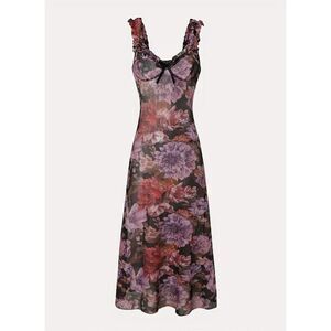 Floral Lace-Trim Maxi Dress in Mauve and Black